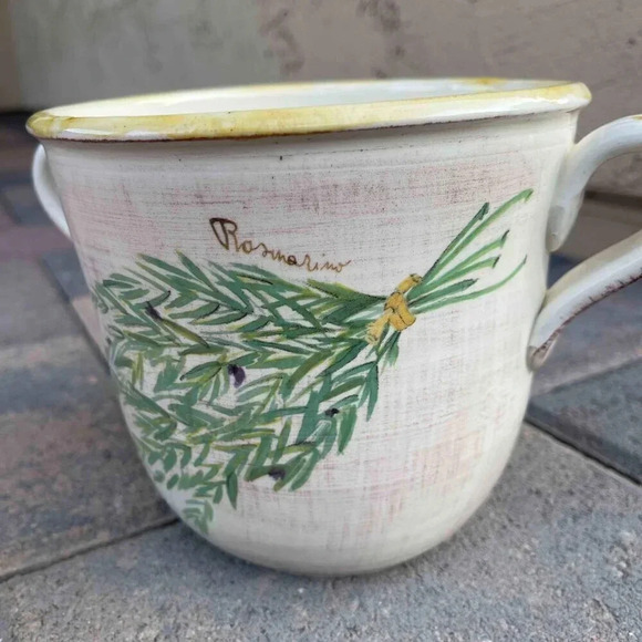 Sur La Table Cream Ceramic Rosmarino Herb Italian Planter Pot Vase with Handles - Picture 2 of 6